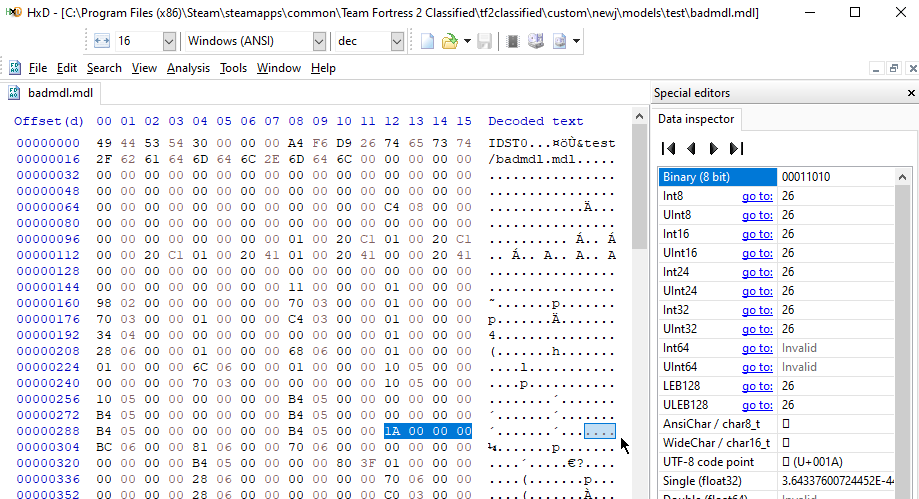 Hex editing the model