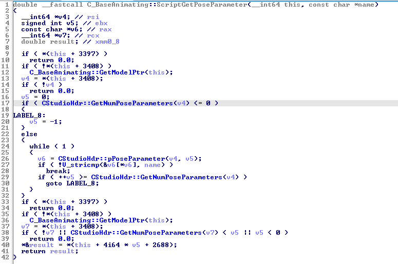 IDA decompilation of GetPoseParameter