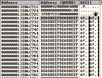 Written values visible in section memory